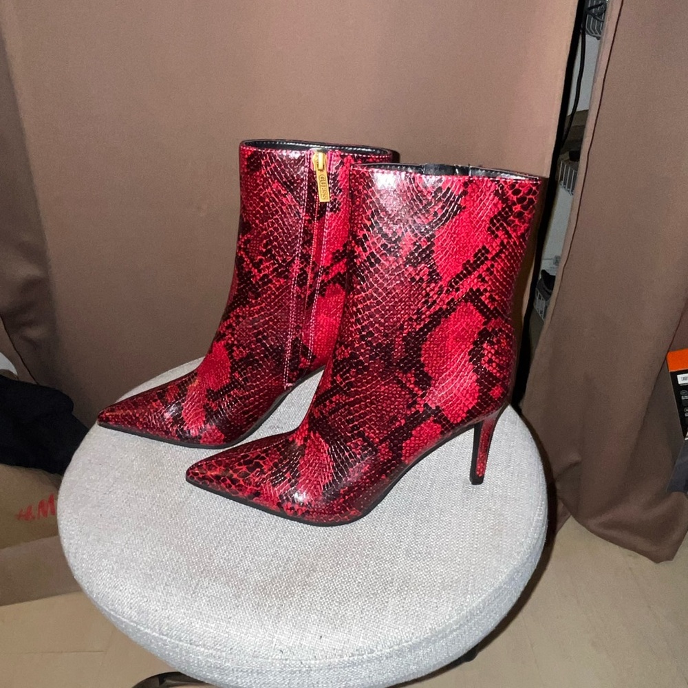 Guess Red Heeled Boots with Stiletto Elegance